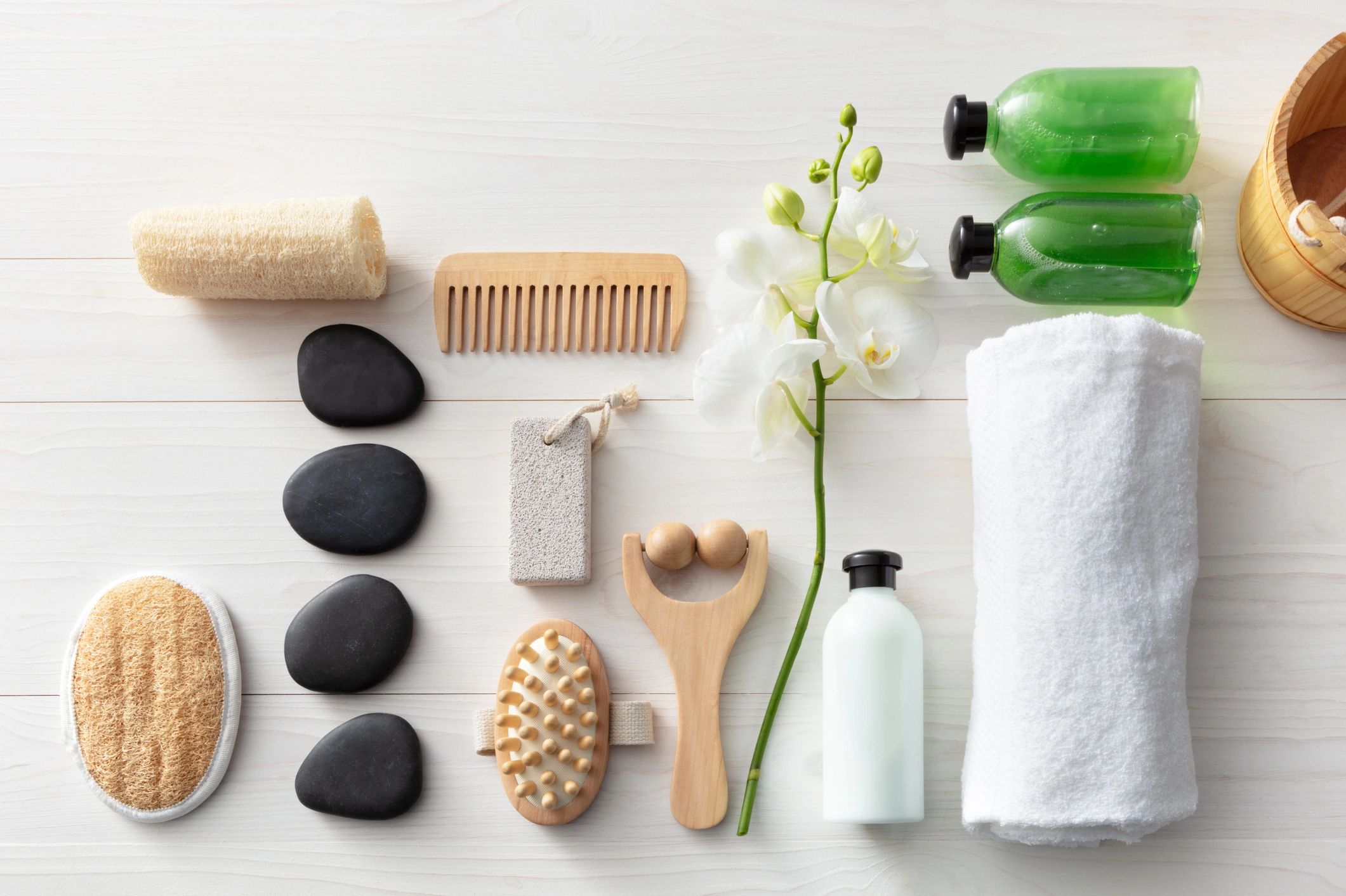 Wellness products arranged in a clean still life